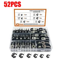 52PCS Rubber Cushion Stainless Steel Hose Clamps Wire Pipe Clamps Clips Insulated Clamp Cable Clamp Cable Organizer Kit Clamp