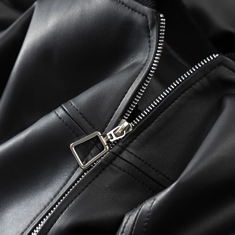 High-quality Casaco Feminino  Genuine Leather Jacket  Sheepskin  High Street  Zipper  Spliced OVERSIZED Loose Coat