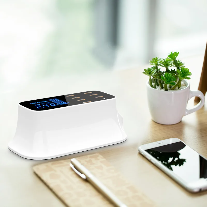 QC3.0 Type-c Fast Charge Smart Digital Display CDA19Q Multi-port USB Mobile Phone Charger 8-port Adapter Travel Charger
