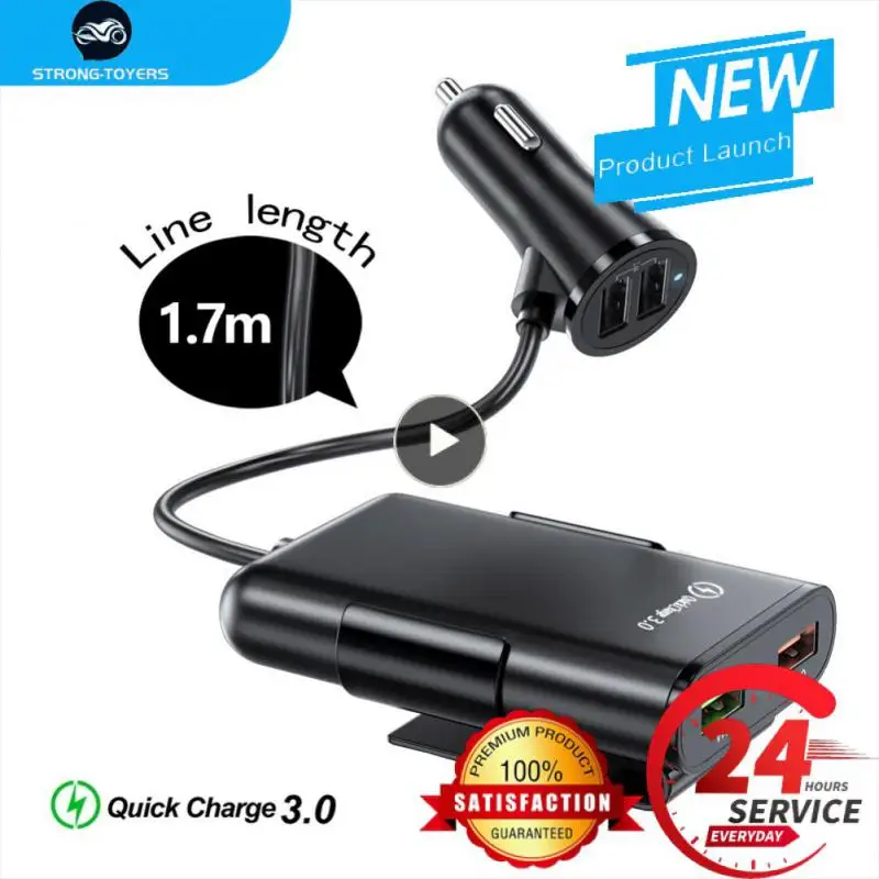 

1~10PCS Car Charger 4 Port USB Hub Extending 1.7m/5.6ft Extension Cable Passenger Front Back Car Fast Charging