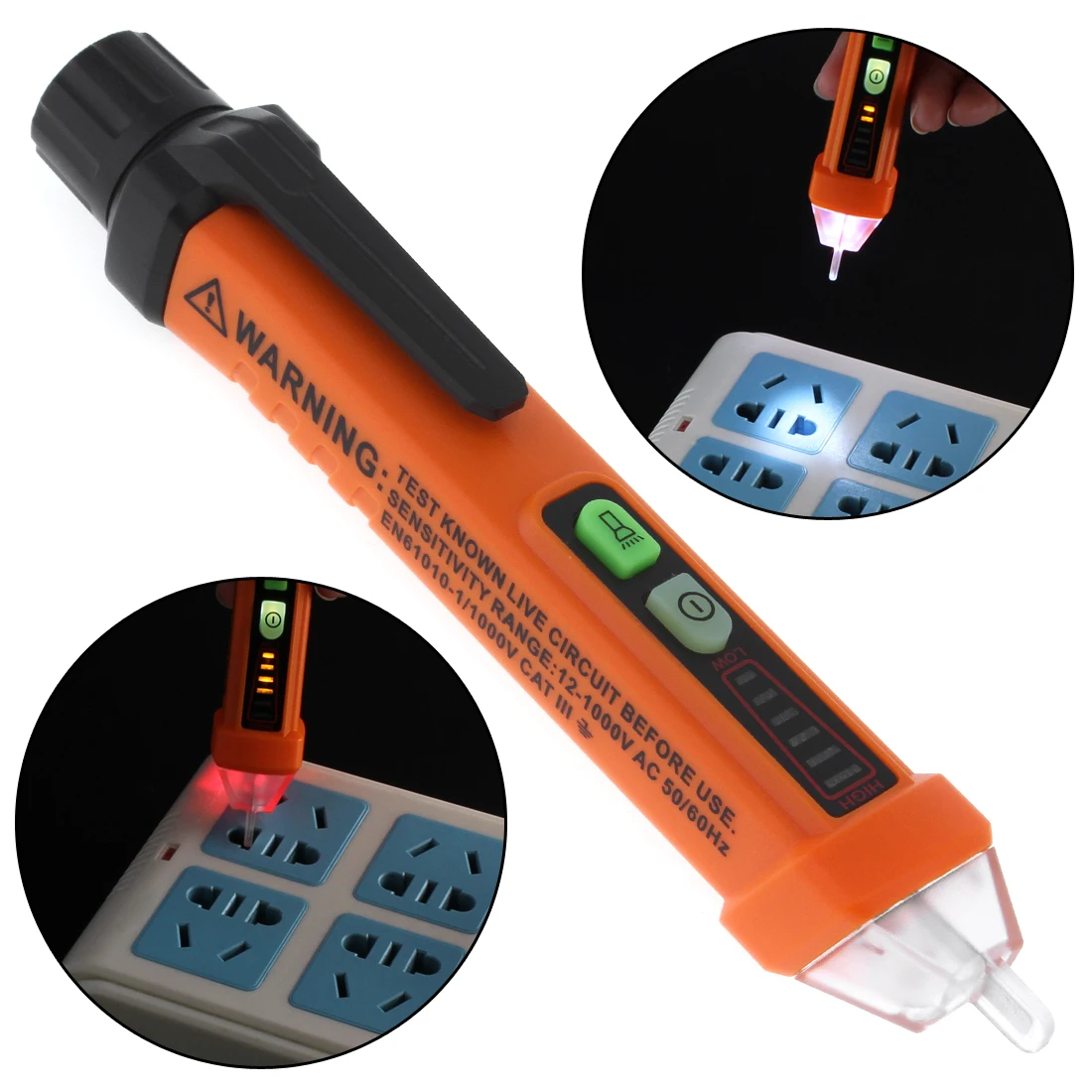 

PM8908C Non Contact Voltage Tester 50-60Hz AC 12-1000V Pen Circuit Detector Electrical Tool with LED Work Light