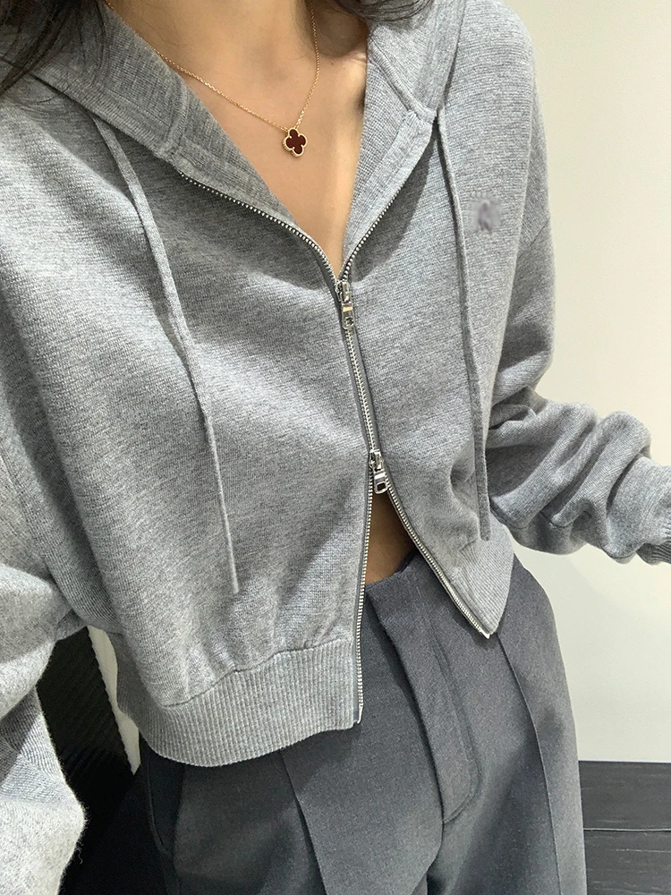 Ainossuya Новинка осени 2024 универсальный вязаный кардиган на молнии с капюшоном