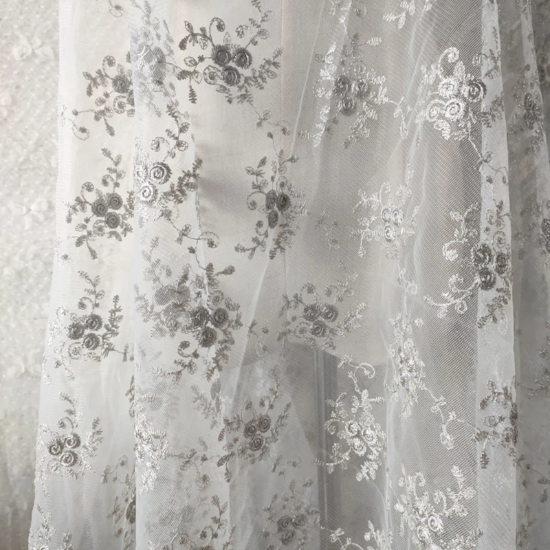 

Floral Embroidered Lace Fabric Tulle Mesh Fabric for Sewing Dress Wedding Gowns Background White Pink Blue Grey By the Yard