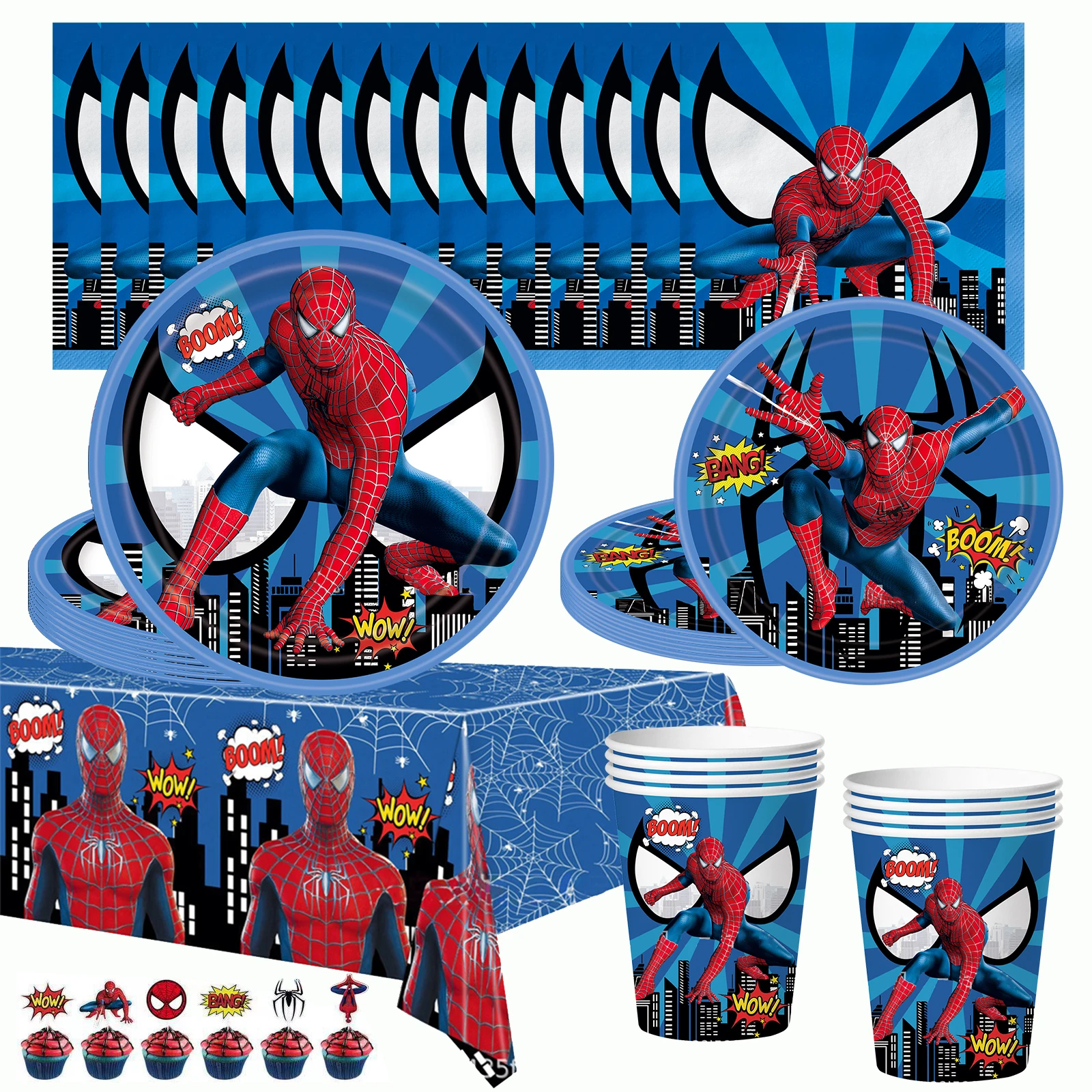 

Spiderman Birthday Party Decorations Superhero Disposable Tableware Paper Bag Tablecloth Cake Topper Kids Baby Shower Supplies