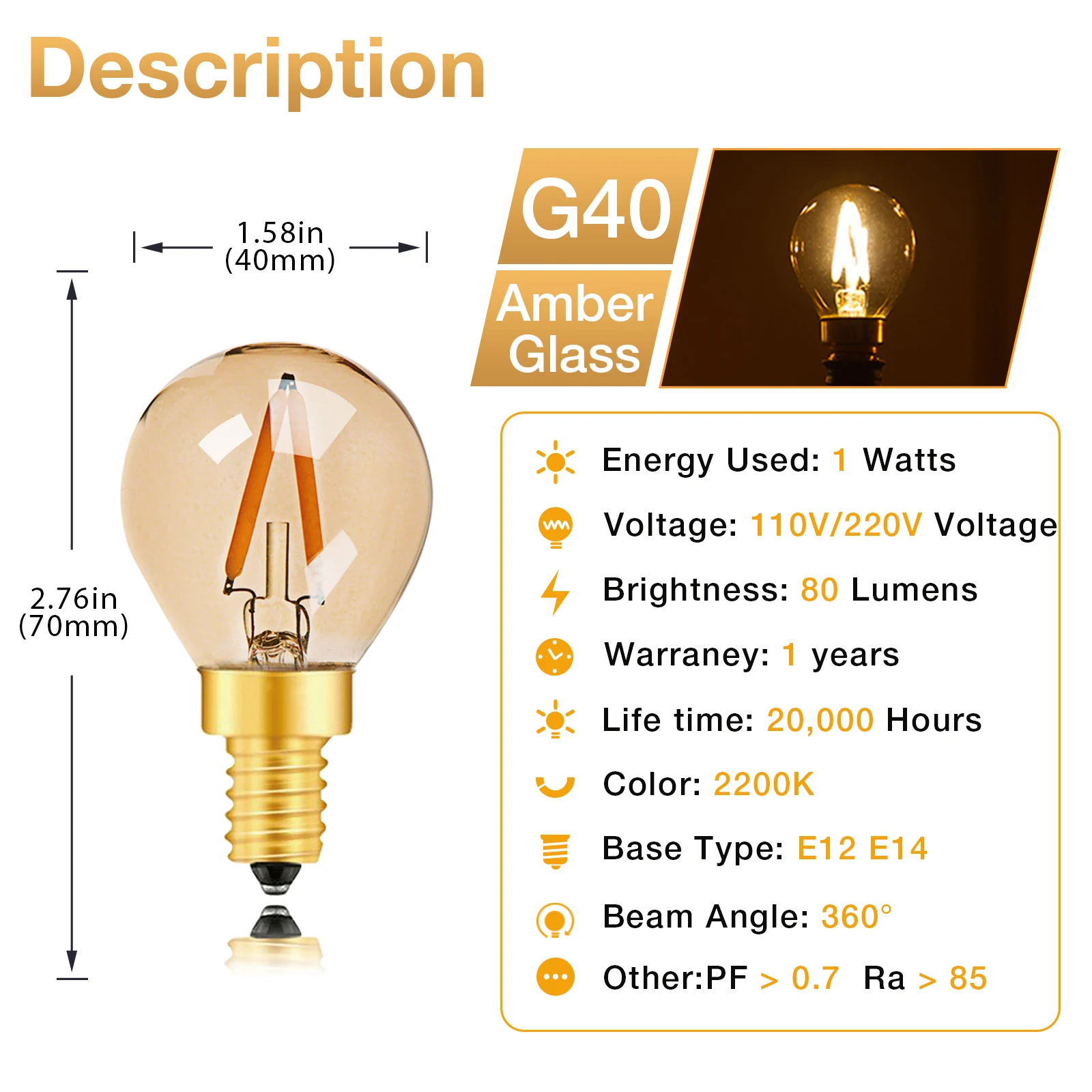 

GANRILAND Светодиодные лампы G40 теплый белый