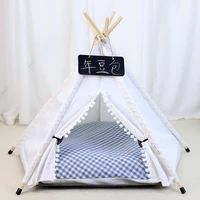 pet teepee dog tent with cushion portable removable washable teepee puppy cat indoor kennels cave with cushion and blackboard
