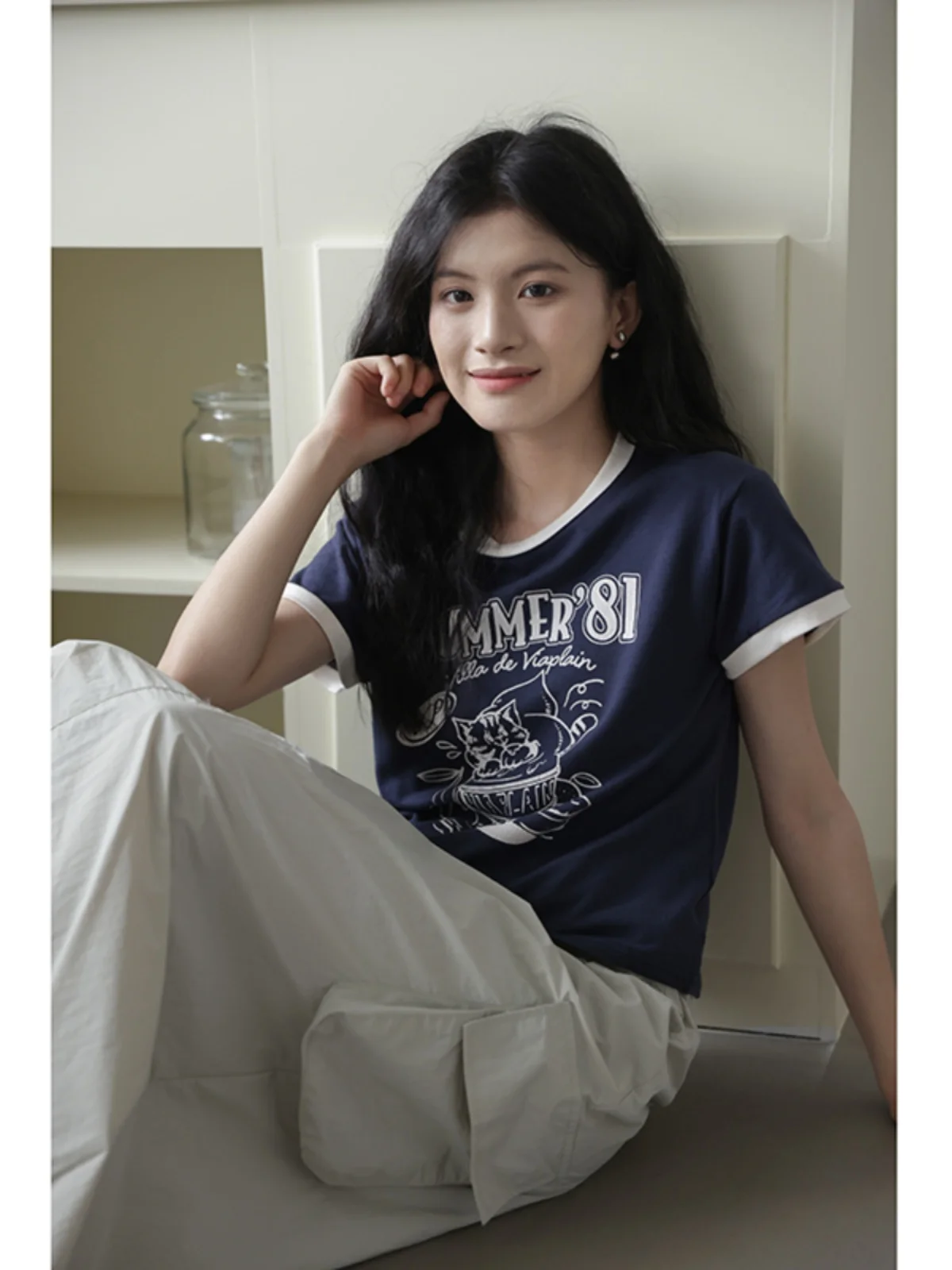 Распродажа американская винтажная короткая футболка реглан с короткими