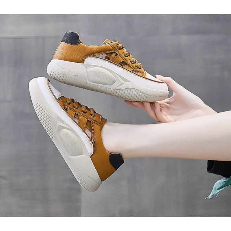 

Туфли женские с вырезами, маленькая повседневная обувь на толстой подошве, туфли из матового материала, Корейская модель, лето 2023