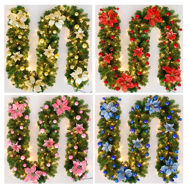 

Green Christmas Decoration Vine 2.7m PVC Encrypted Christmas Rattan Wreath Hotel Mall Decorated with New Year Decorations