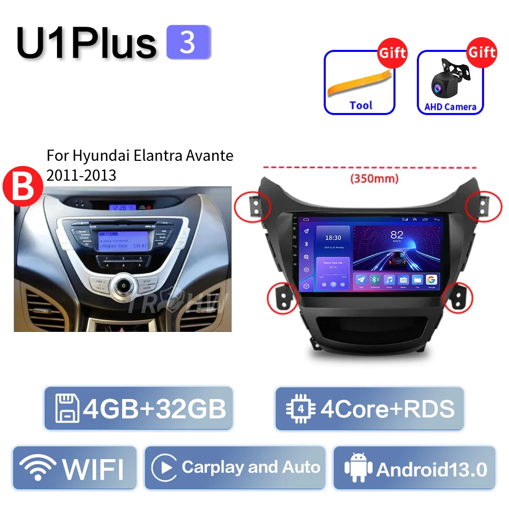 

Для Hyundai Elantra Avante I35 2011-2016 Автомобильный мультимедийный плеер 2din GPS Navigaion CarPlay Android 13 Автомобильный радиоприемник Мультимедийный плеер