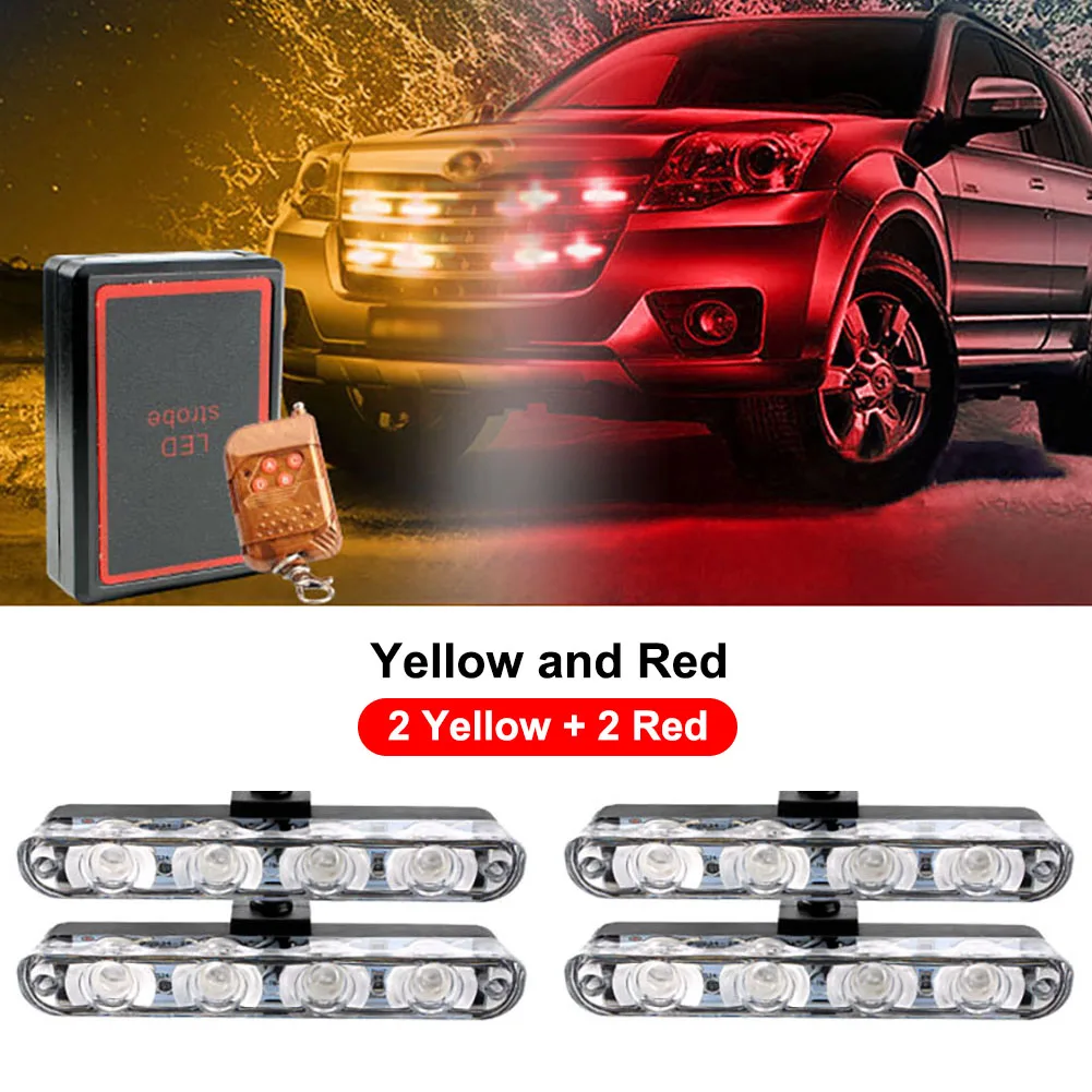 

4 In 1 LED Strobe Light Bar 4*4LED 12V DC Flashing Emergency Grille Warning Lights with Remote Control Car Truck Safety Lamp