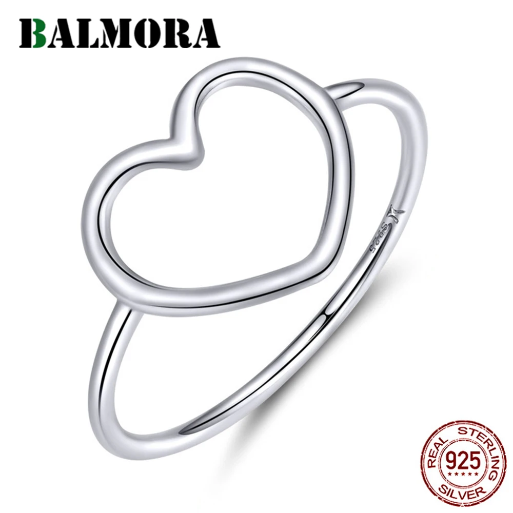 

BALMORA S925 Silver Simple Minimalist Heart Finger Rings For Women Girl Wedding Engagement Statement Elegant Anillo Jewelry Gift