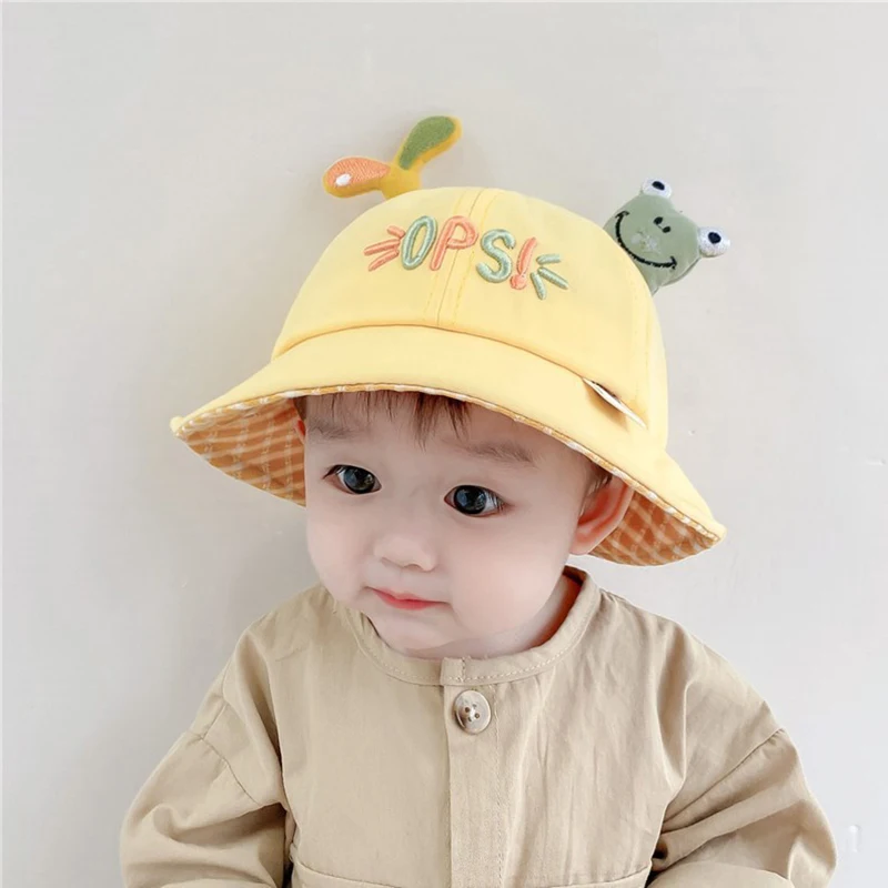 

Spring Summer Baby Bucket Hat Cute Dinosaur Ear Newborn Panama Cap Solid Outdoor Beach Fisherma Hats Kids Baby Boy Girl Sun Hats