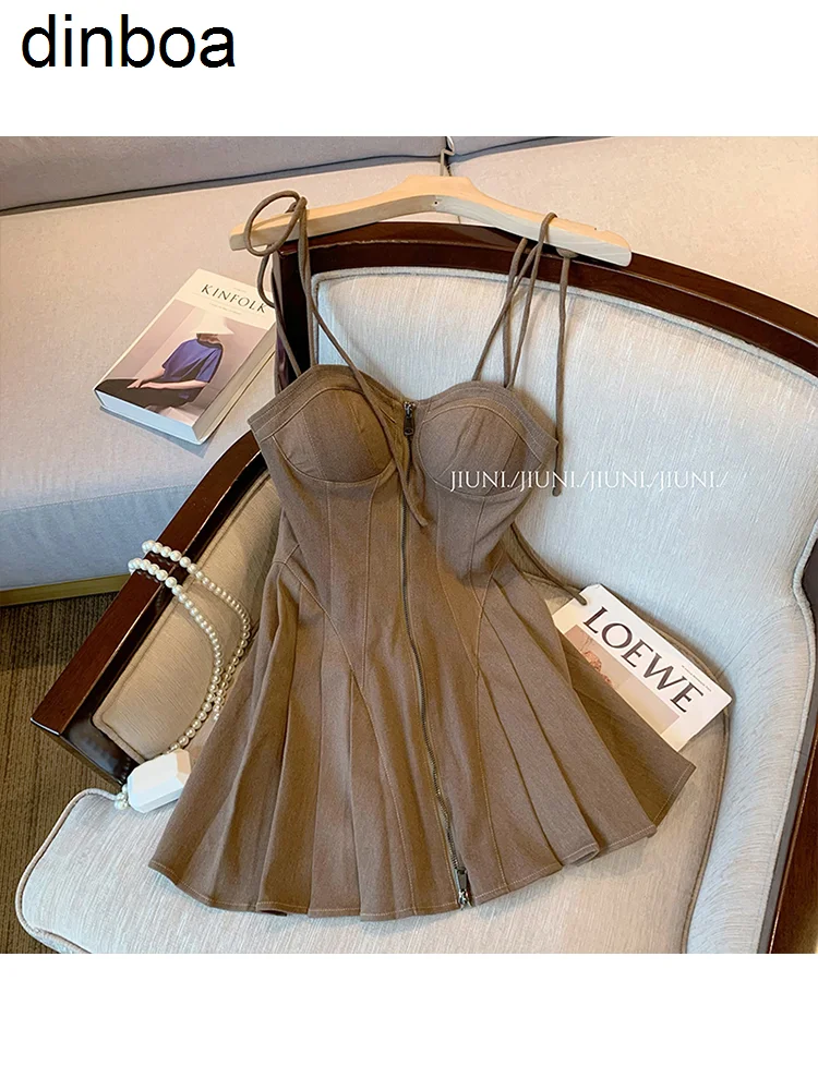 

Коричневое модное винтажное короткое платье без рукавов в стиле ретро, плиссированные летние женские сексуальные платья на бретелях, новинка, женская одежда, 2023