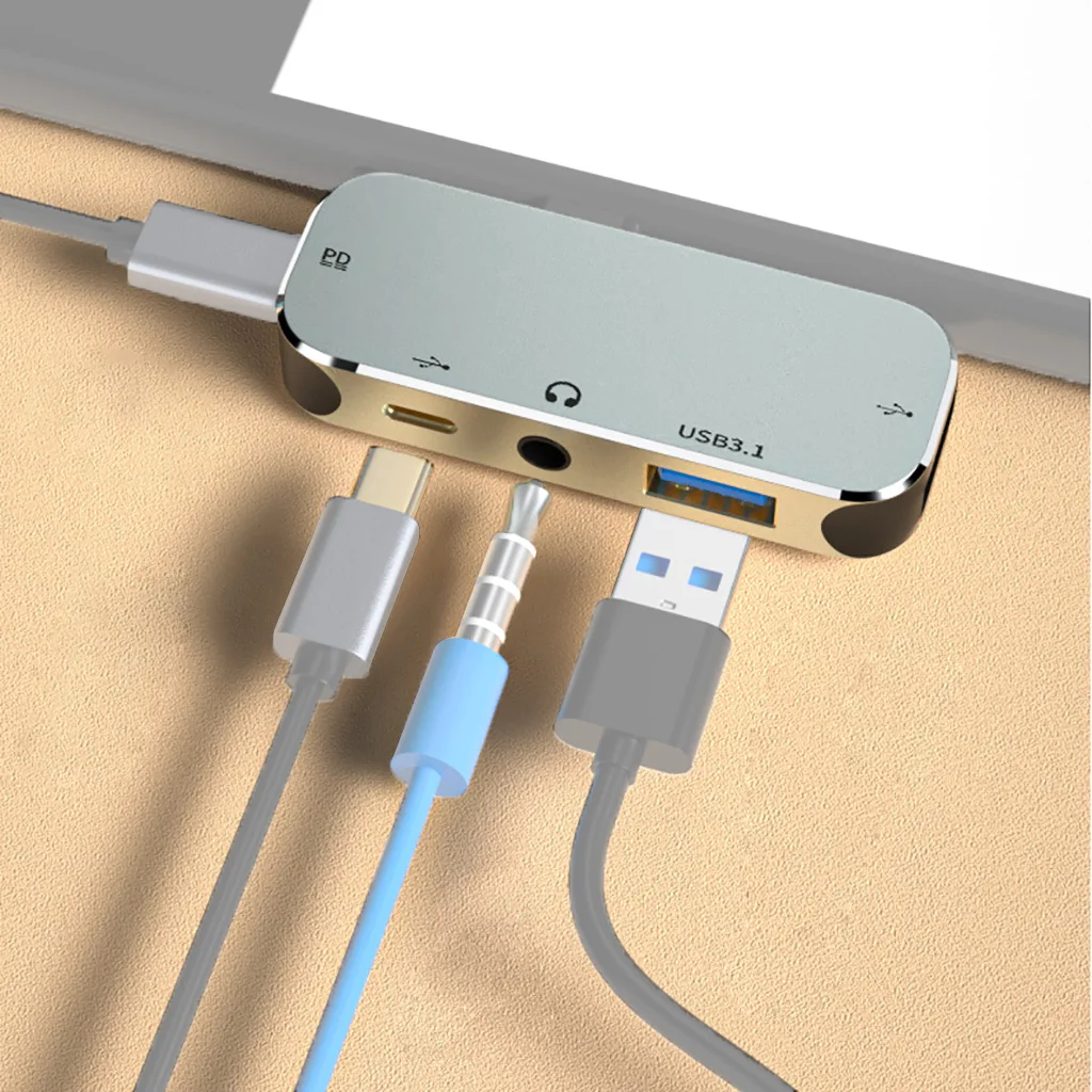 

5 in 1 Type-C Hub 3.55mm Jack PD100W USB3.0/USB2.0/USB3.1 HDMI-Compatible USB Extender Docking Station for PC Computer Laptop