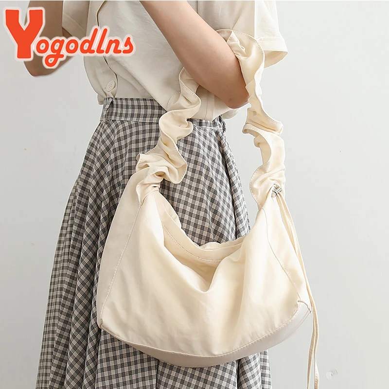 

Yogodlns нейлоновая сумка на плечо для отдыха для женщин, Большая вместительная сумка на шнурке, Повседневная сумка для подмышек, сумка-тоут, ко...