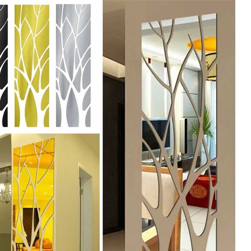 

1pc Modern Tree Design Wall Sticker Living Room Mirror Finish Acrylic Art Wall Decal Home Decor Removable Decoration Sticker