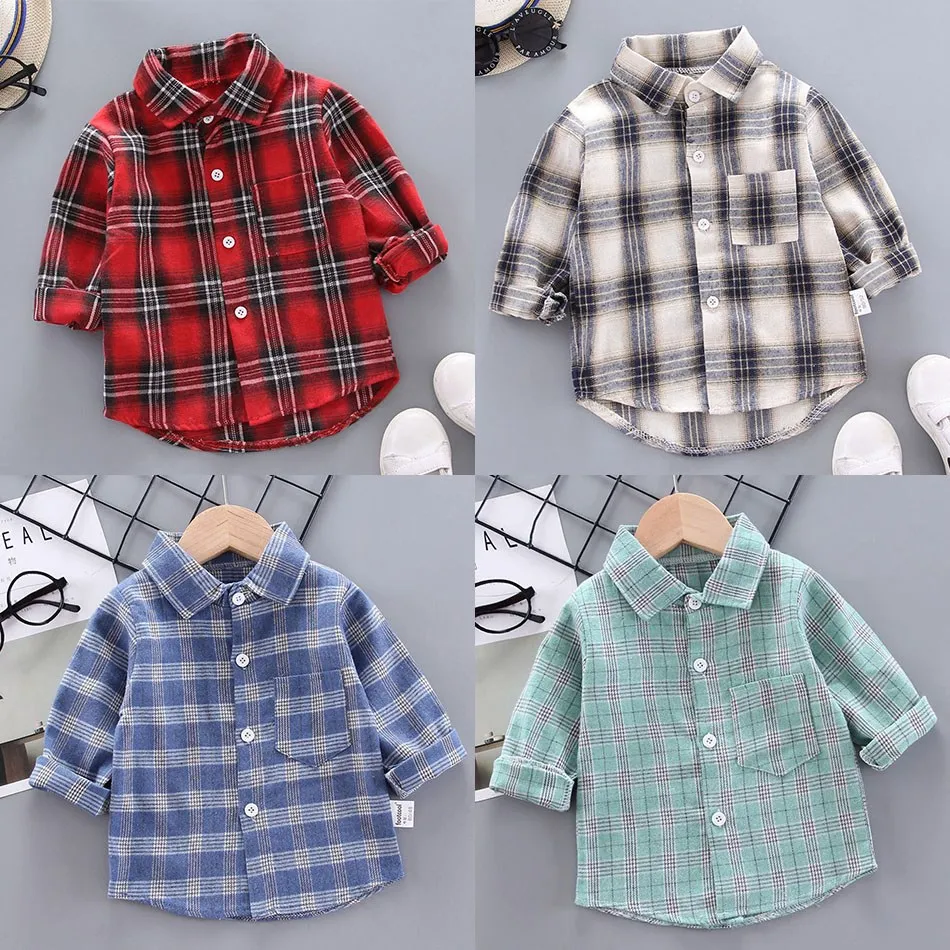2022 Korean Fashion Children Tops Boys Buffalo Plaid Flannel Shirt Baby Casual Shirt Outerwear Clothes Autumn Girls Blouses 0-5T