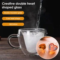heart love shaped double wall glass coffee mug home office heat resistant tea milk mugs drinkware cup for family friends gifts