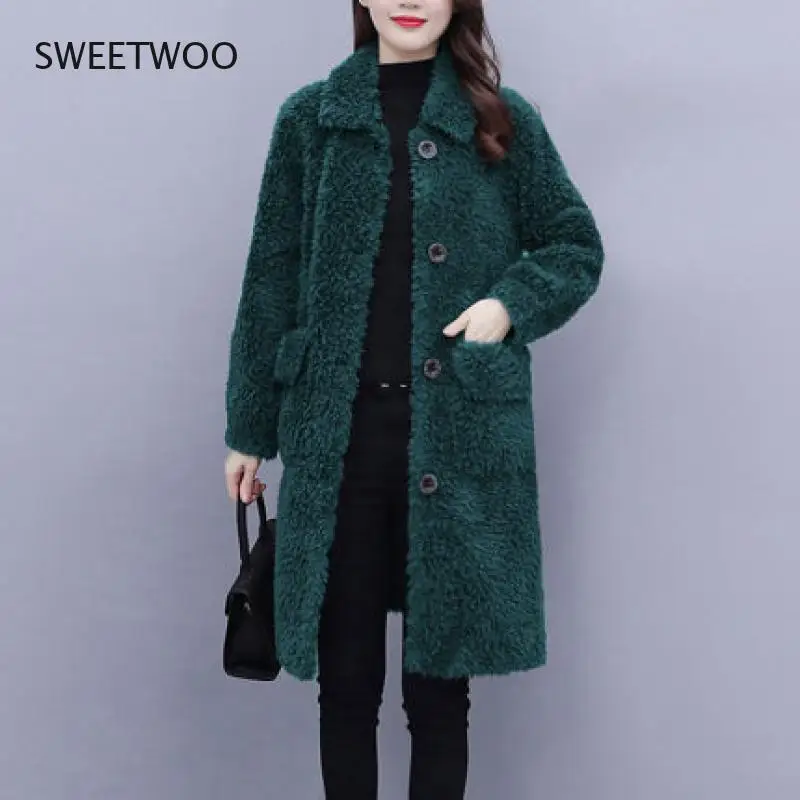 Winter Jacket Women Warm Faux Fur Lambswool Plush Coats Female Outerwear Korean Fashion Ladies Cardigans Long Sleeve Clothing