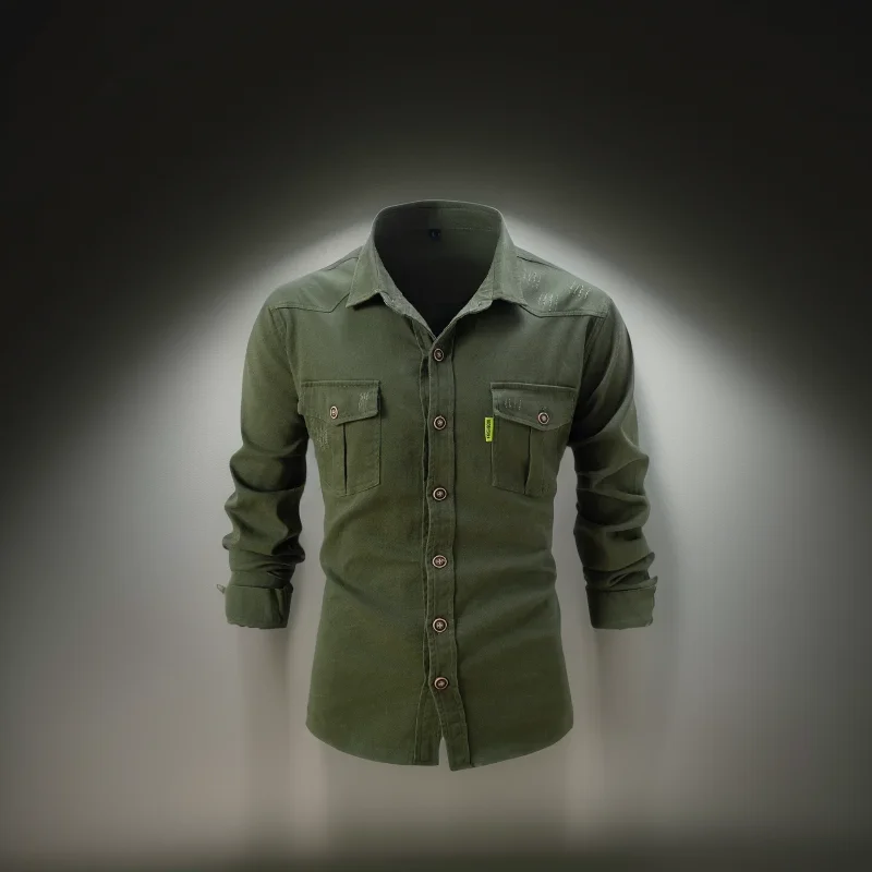 Мужская повседневная тонкая рубашка с карманами и лацканами