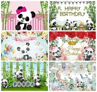 laeacco birthday photography backdrops pink white stripes flowers panda bamboos photographic backgrounds baby shower photocall