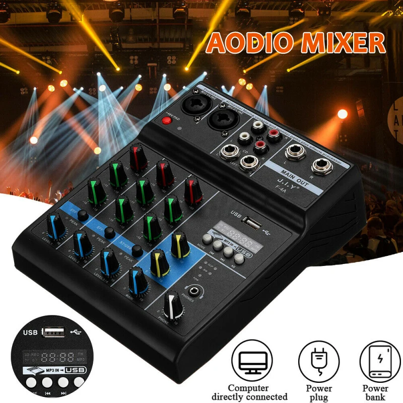 

4 Channels Mini USB Audio Mixer Amplifier Console blue-tooth Record Phantom With Sound Card Mobile Power or USB AC / DC Mixer