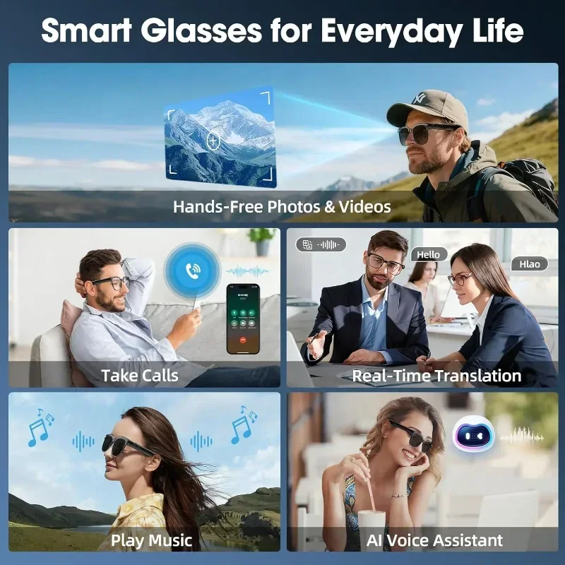 Фото Умные очки Lenovo 8K: профессиональная HD-камера для записи видео, Bluetooth-звонки, перевод речи, музыка, солнцезащитные очки для мужчин №4