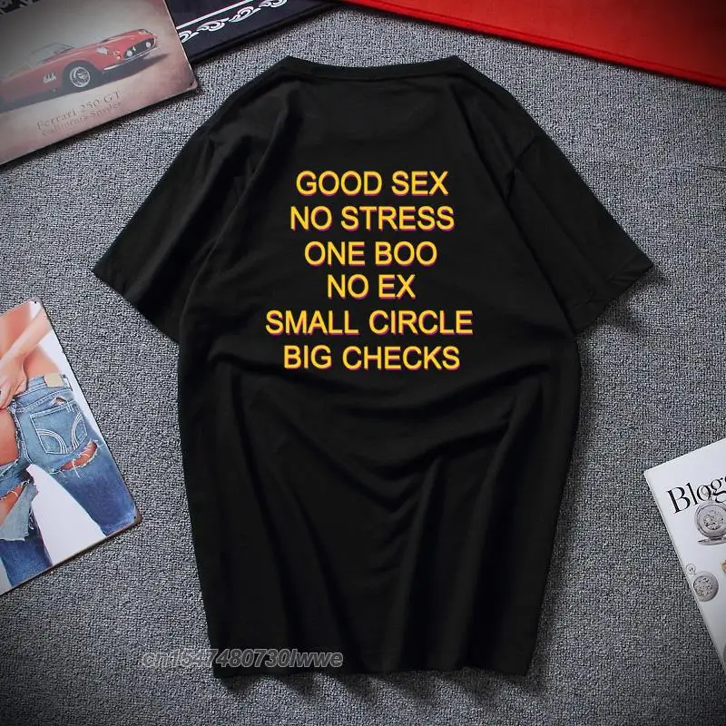 

Funny Good Sex No Stress One Boo No Ex Small Circle Big Checks T Shirt Letter Print Tshirt Back Eu Size Cotton Shirt