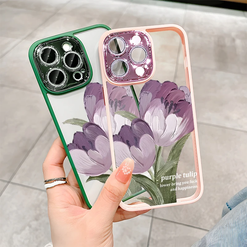 

Oil Painting Flower Bundle Suitable for Apple 13 Phone Case New iPhone 14promax Purple 12P Transparent 11 All Inclusive 14pro