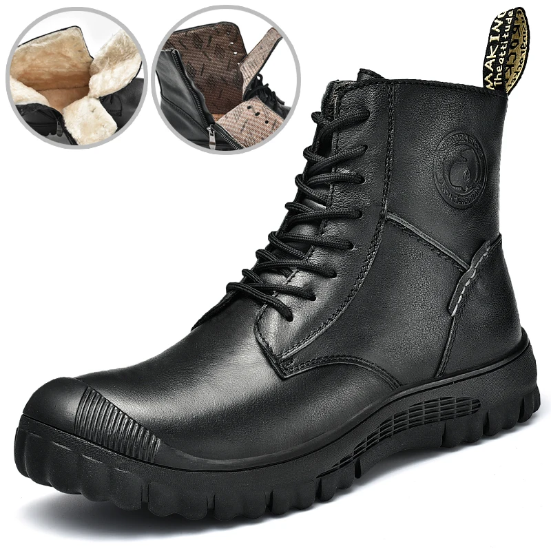 HIKEUP Men's Hiking Shoes Leather Wear-resistant Outdoor Boots Padded Martin boots Men Walking Sneakers Men Sport Trekking