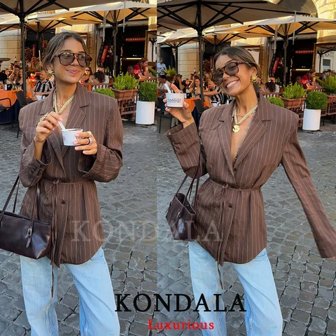 Женский костюм KONDALA коричневый полоска