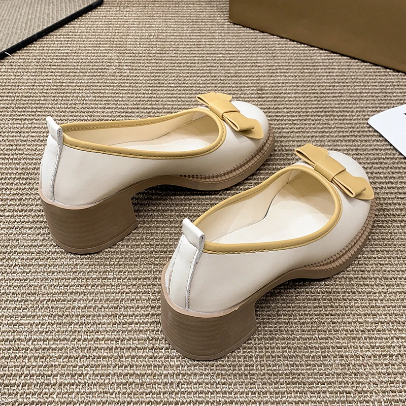 Sweet Bow High Heels Women Autumn Fashion Elegant Mary Jane Shoes Outdoor Walking Lady Loafers Party Pumps Zapatos Vestir Mujer