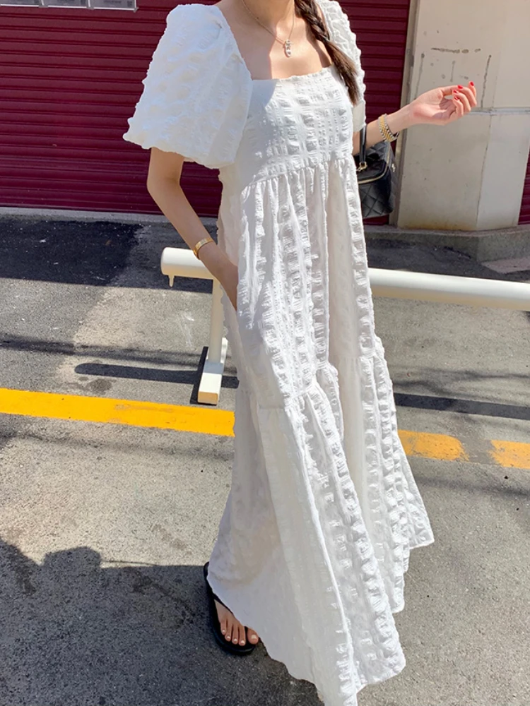 

Платье Korobov с пышными рукавами, женское летнее французское винтажное платье, милая темпераментная свободная длинная юбка с квадратным вырезом, модные платья