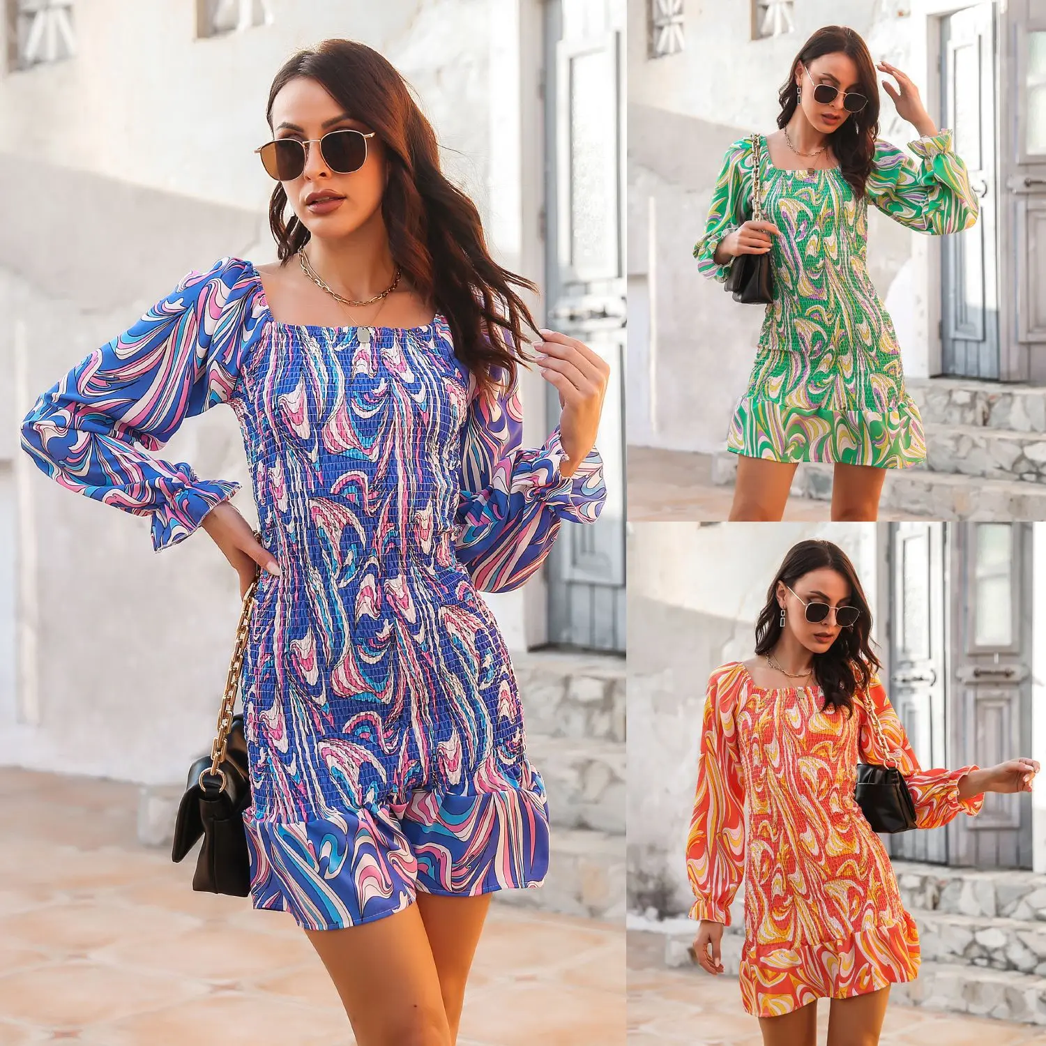 

Vintage Printed Dress Holiday Dress One line print dress