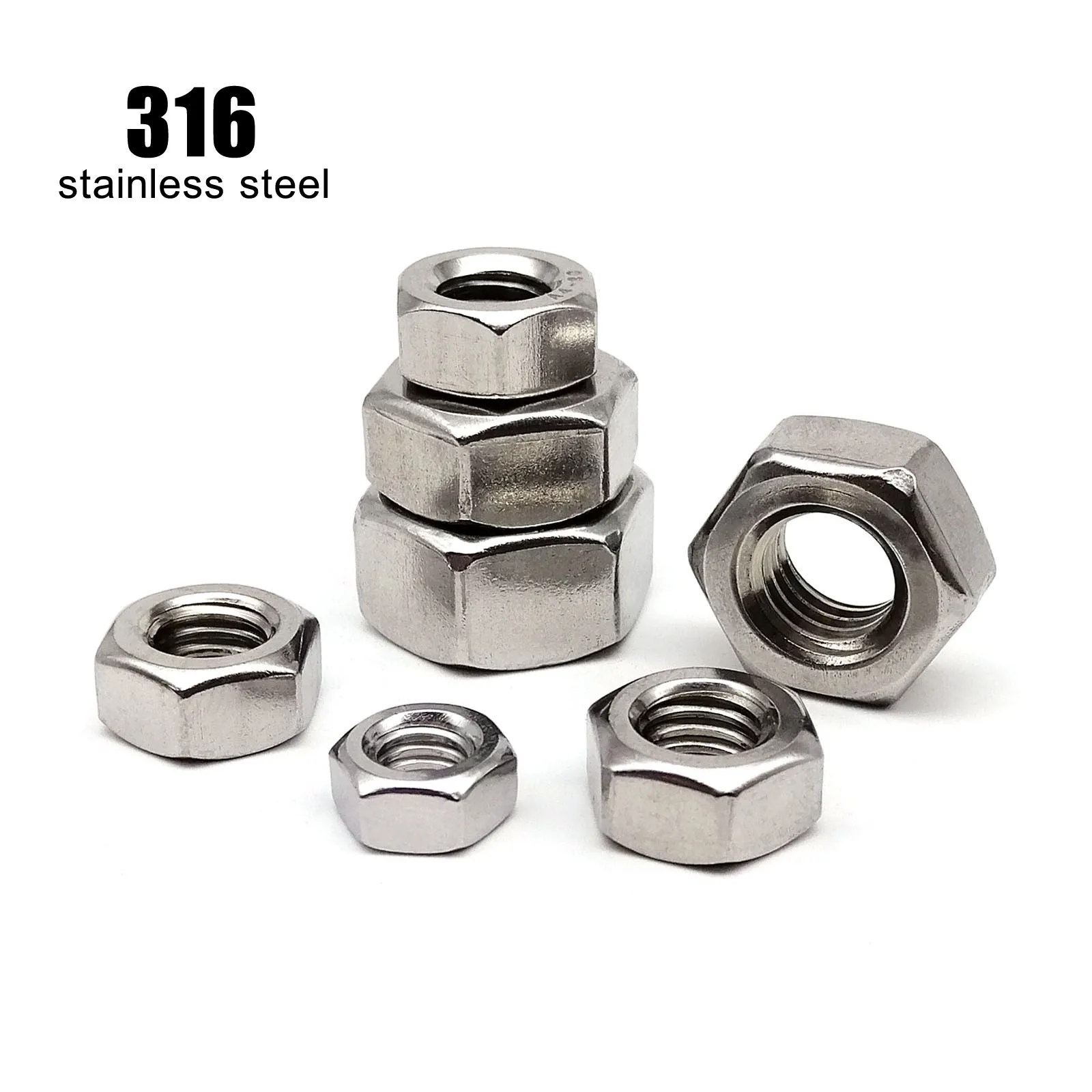 

1/2/5/10/50pcs M3 M4 M5 M6 M8 M10 M12 M14 M16 M18 M20 M22 M24 DIN934 316 A4 Stainless Steel Hex Hexagon Nut