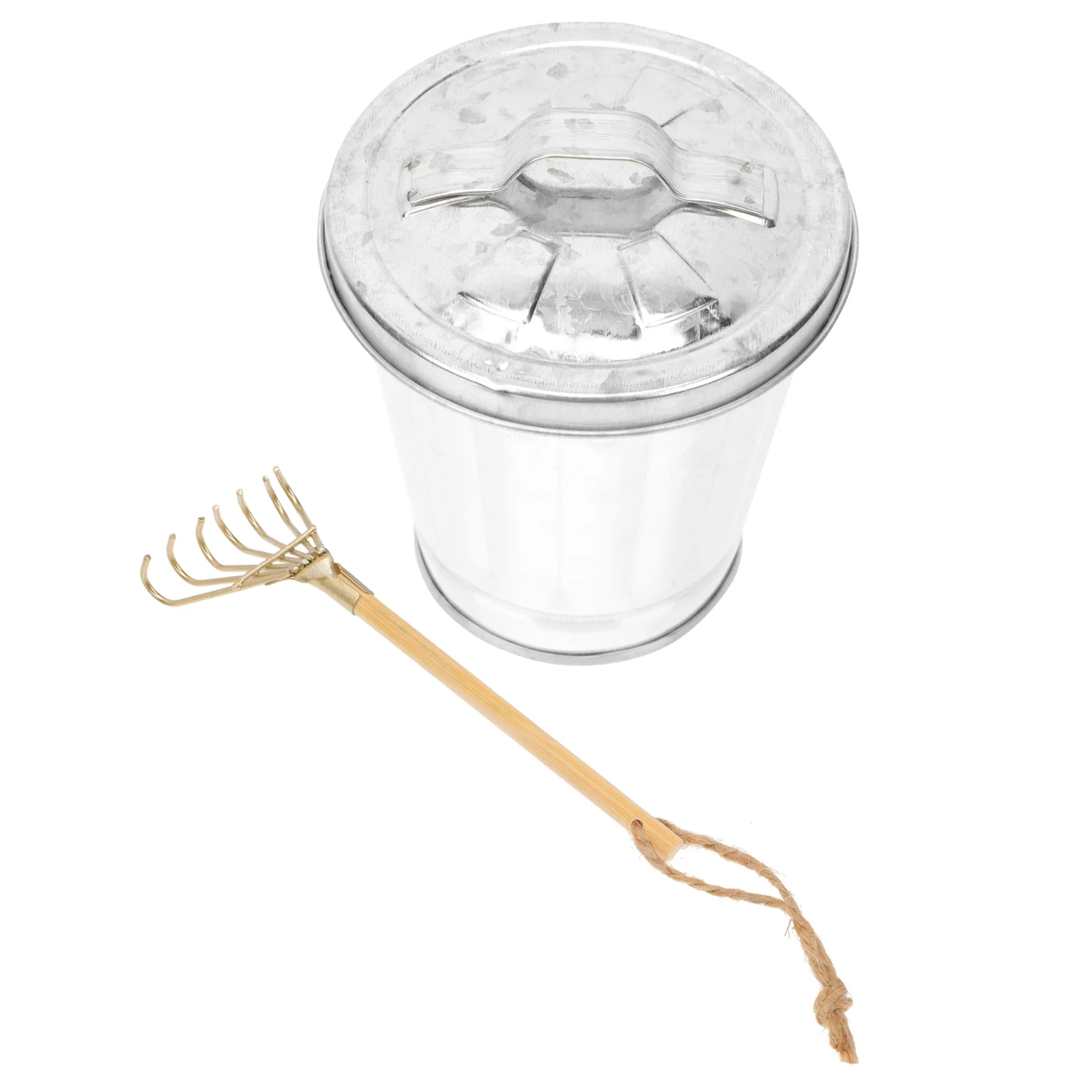 

Can Trash Garbage Miniwaste Lid Basket Iron Bingalvanized Pot Flower Metal Containerholder Planter Vintage Farmhouse Desktop