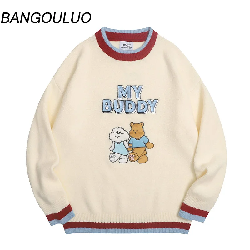 Cute Bear Sweater Autumn Vintage Japanese Harajuku Vintage  Mens Loose Knitted Y2K Women Hip Hop Streetwear Knitwear