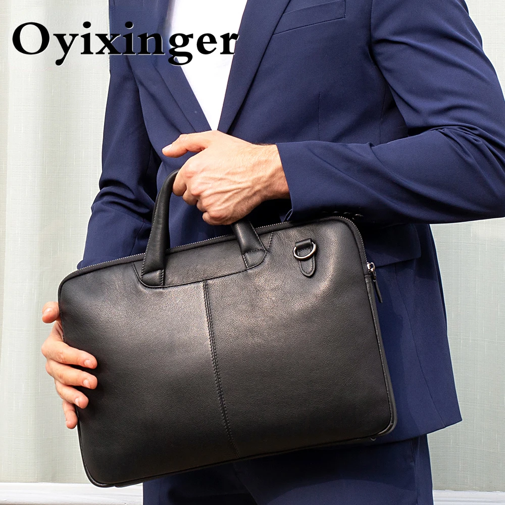 

OYIXINGER Men Genuine Leather Briefcase Male Business 13.3" Laptop Bags Office Work Man Handbags For A4 Documents Portfolio Bag