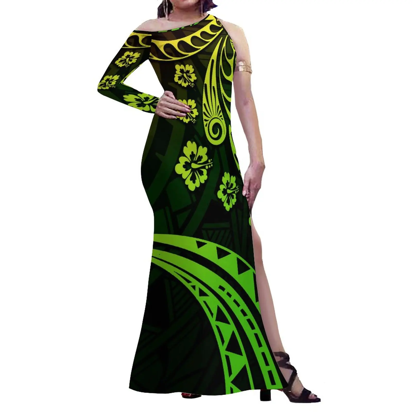 2022 New Wholesale Women Clothing Women Slit Dress Polynesian Casual dress Short Sleeve V-neck Ladies Dresses custom logo