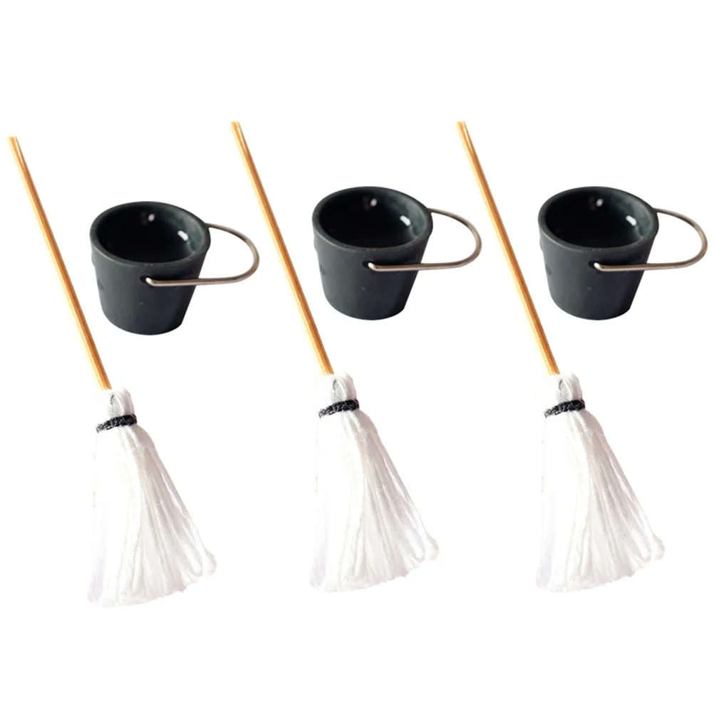 

Bucket Mop Model Miniature Small House Ornament Mops and Decors Accessories