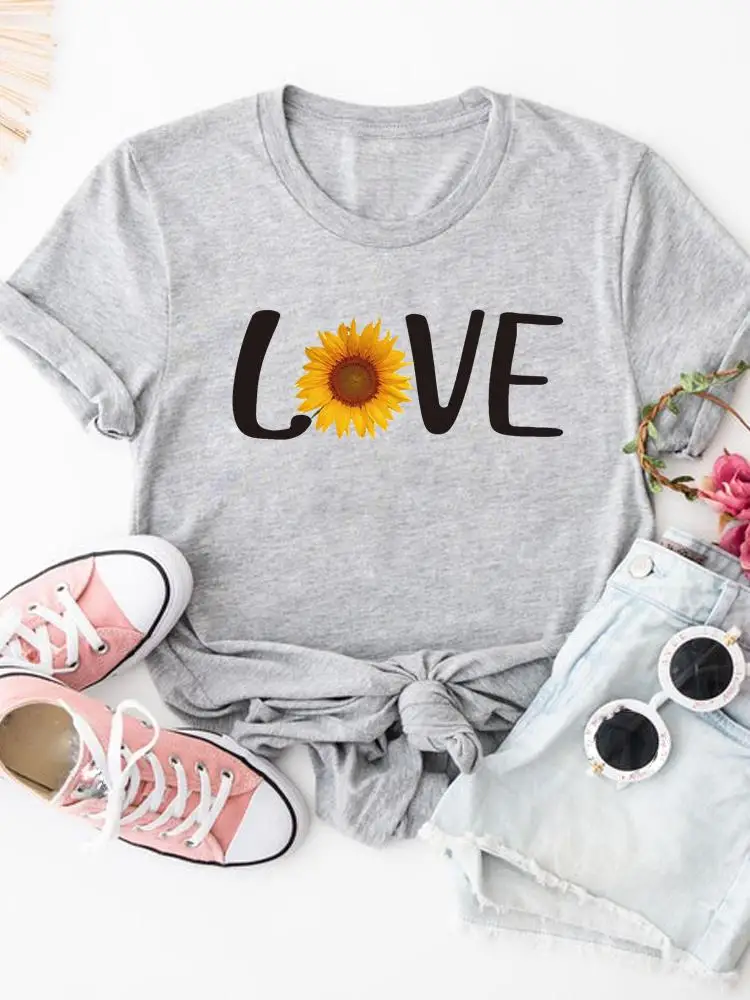 

Love Flower Letter 90s Fashion Summer Short Sleeve T-shirts Women Cartoon Shirt Clothing Female Print T Top Graphic Tee