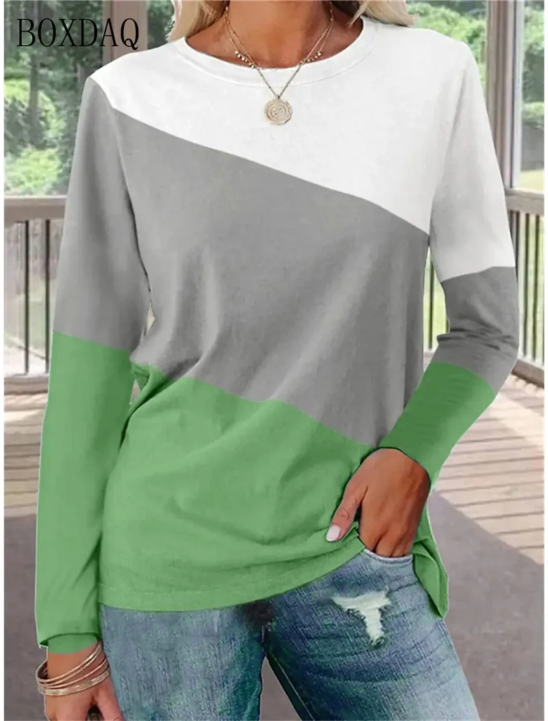 Женские Модные цветные футболки в стиле пэчворк с длинным рукавом уличные