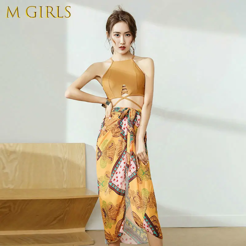 

M GIRLS Bikini Set Women Fashion Summer High Waist Vintage Preppy Girls Three Piece Swimsuit Sexy Breathable Woman Swimwear Bea