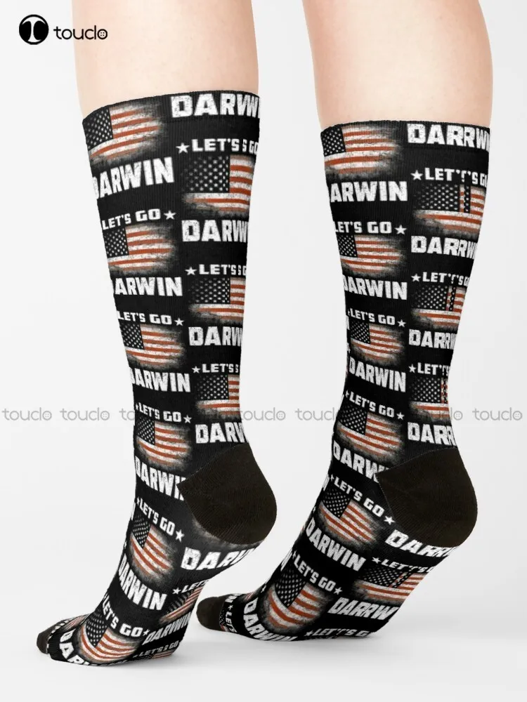 

Let'S Go Darwin American Flag U.S.A Socks Work Socks For Men Cute Pattern Funny Autumn Best Cartoon Street Skateboard Socks Gift