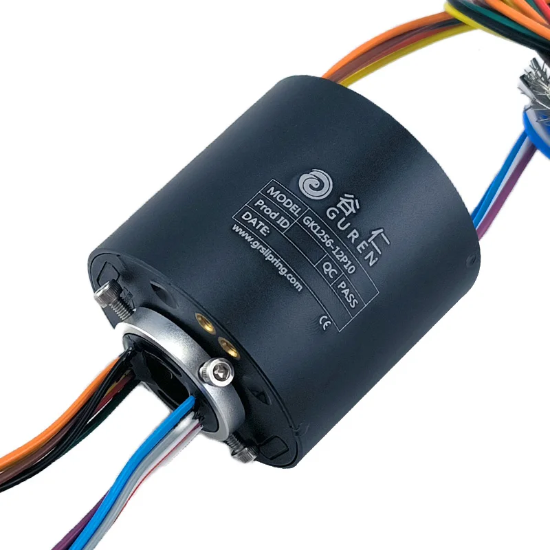 

GK1256-12P10 Электрическое поворотное соединение, промышленное контактное кольцо, внутренний диаметр 12,7 мм, полое электрическое контактное кольцо высокой мощности