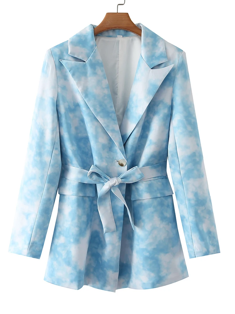 

Женский пиджак с поясом на одной пуговице и длинным рукавом