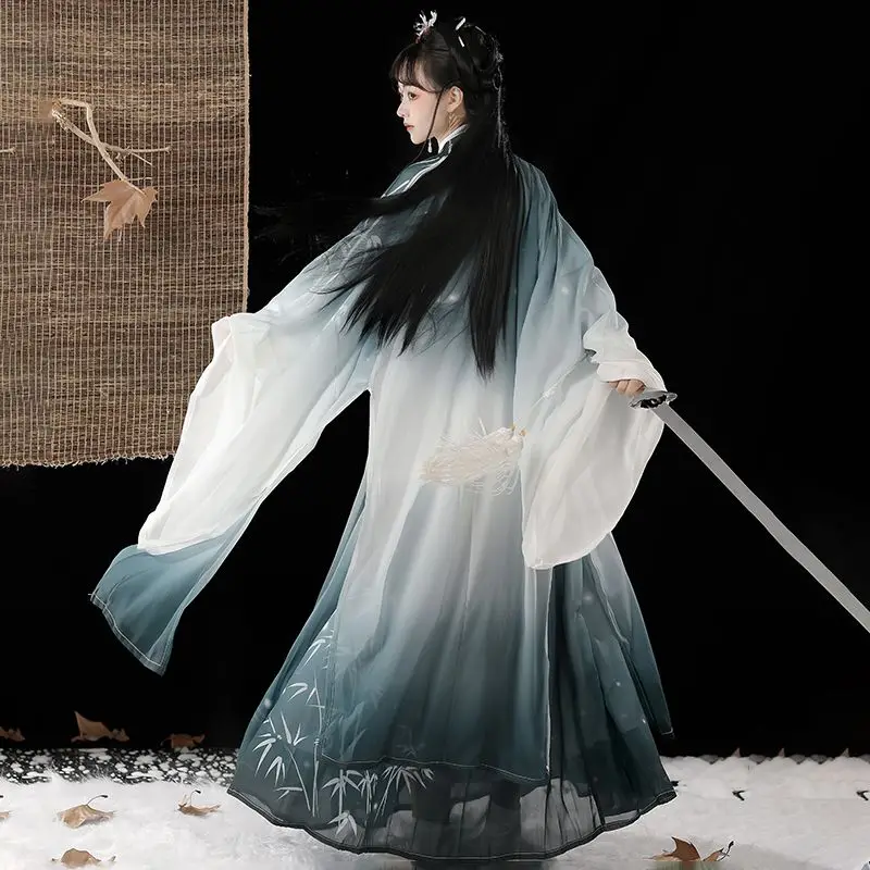 Ханьфу платье XL зеленый и синий полиэстер