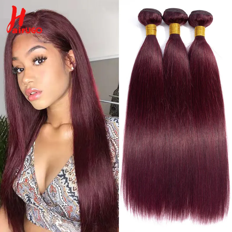 

HairUGo 99J Straight Brazilian Human Hair Bundles Ombre Remy Straight Bundles T1B/Burgundy Colored Human Hair Weave Dyed Roots