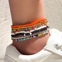 colorful 1 set bohemia summer rice beads heart beads ankle for women boho ocean barefoot beach leg bracelet anklet set female